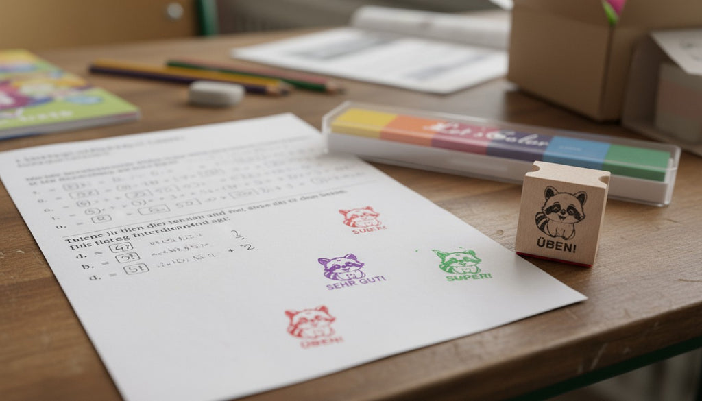 Waschbärstempel als Motivationsstempel und Belobigung Stempel für Lehrer als Lehrerstempel, Schulstempel in der Grundschule Waschbär Klasse