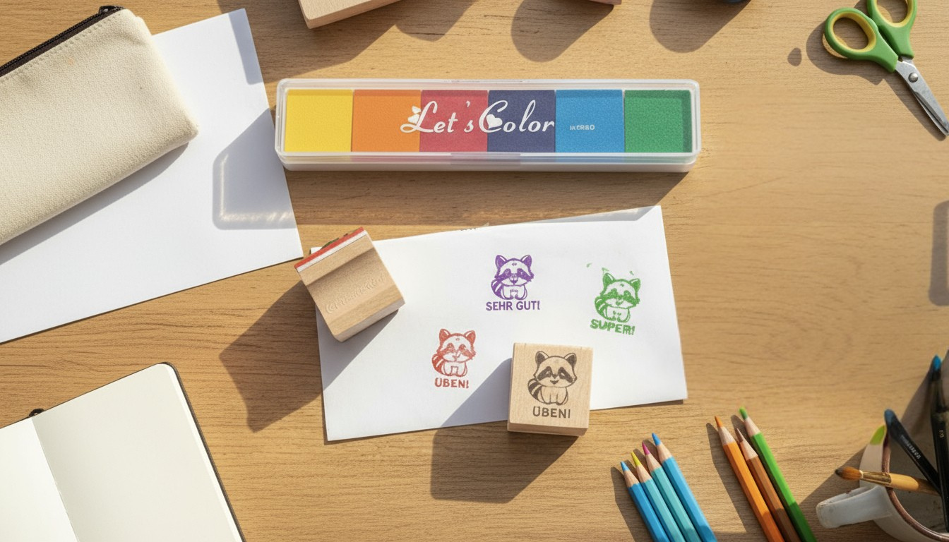 Waschbärstempel als Motivationsstempel und Belobigung Stempel für Lehrer als Lehrerstempel, Schulstempel in der Grundschule Waschbär Klasse