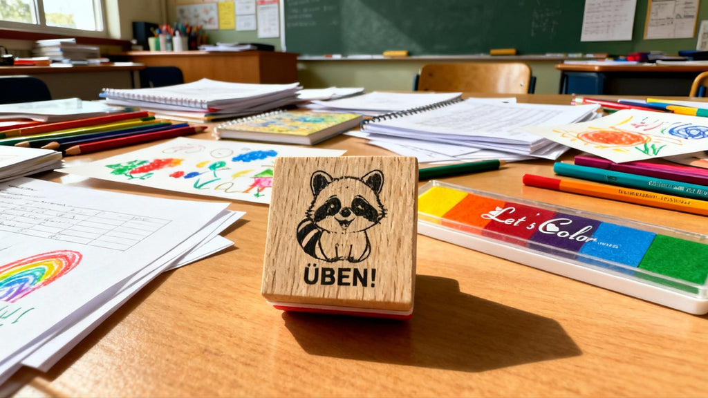 Waschbärstempel als Motivationsstempel und Belobigung Stempel für Lehrer als Lehrerstempel, Schulstempel in der Grundschule Waschbär Klasse
