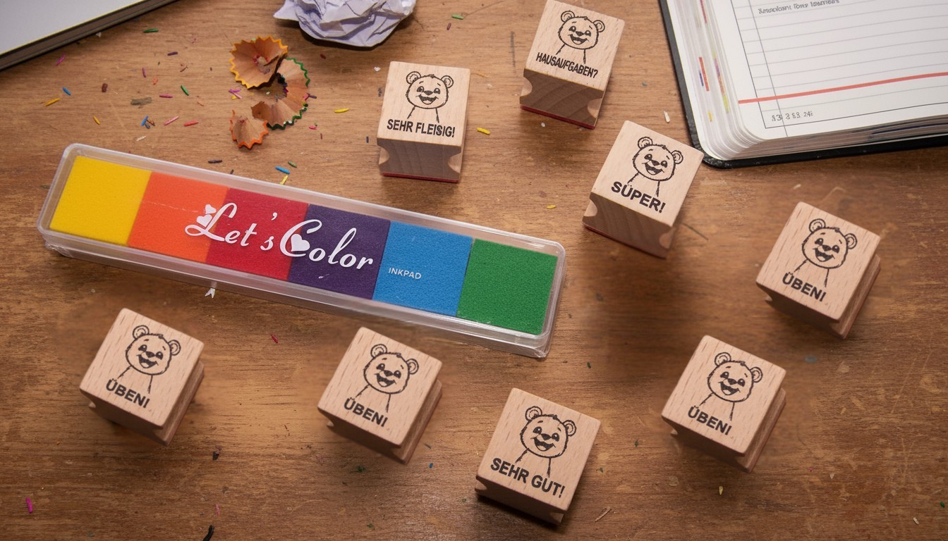 Bär Stempel, Motivationsstempel zur Belobigung für Lehrer in Grundschulen als Lehrerstempel, Schulstempel in Bärklassen zur Motivation