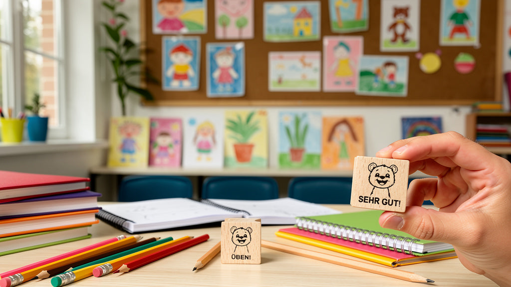 Bär Stempel, Motivationsstempel zur Belobigung für Lehrer in Grundschulen als Lehrerstempel, Schulstempel in Bärklassen zur Motivation