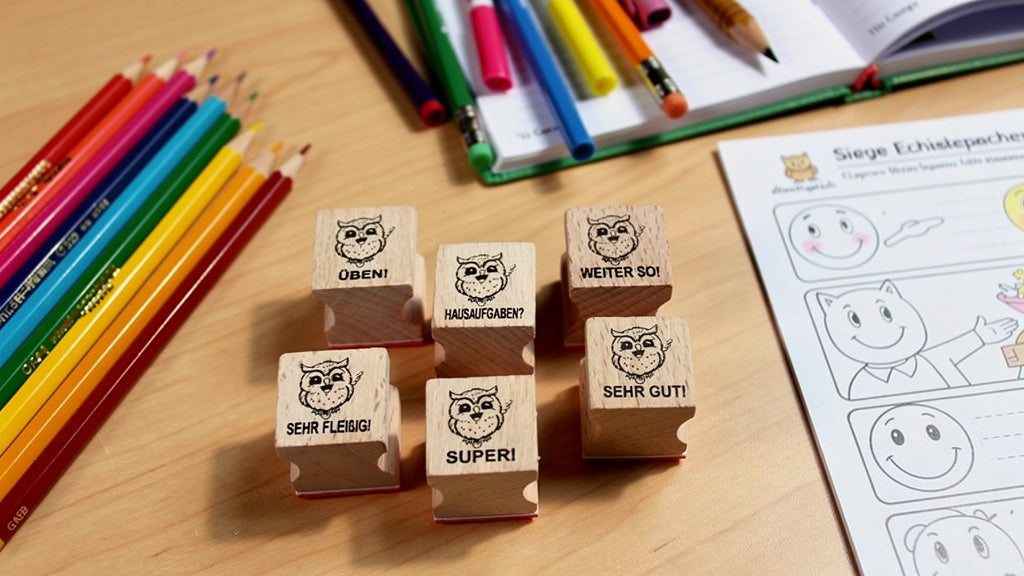 Eulen und Uhu Stempel zur Motivation und Belobigung für Lehrer in Schule mit Lehrerstempel für Schüler in Eulenklasse oder Uhuklasse