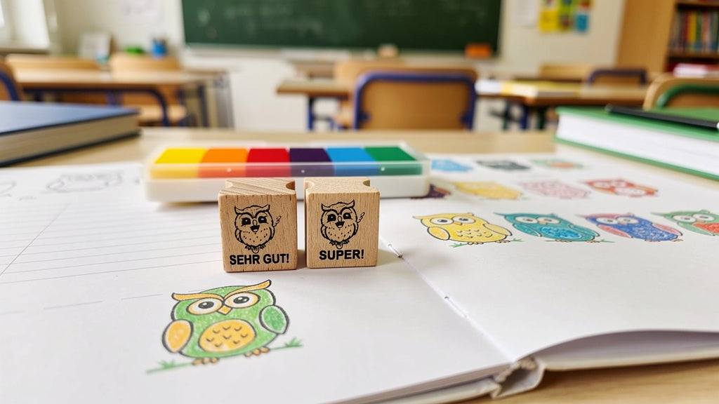 Eulen und Uhu Stempel zur Motivation und Belobigung für Lehrer in Schule mit Lehrerstempel für Schüler in Eulenklasse oder Uhuklasse