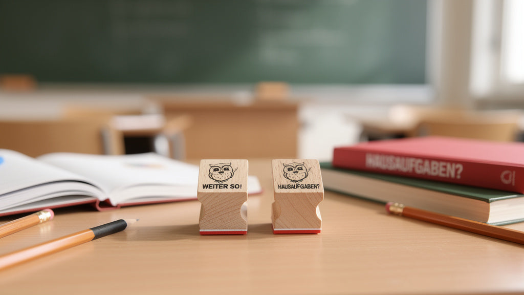 Eulen und Uhu Stempel zur Motivation und Belobigung für Lehrer in Schule mit Lehrerstempel für Schüler in Eulenklasse oder Uhuklasse