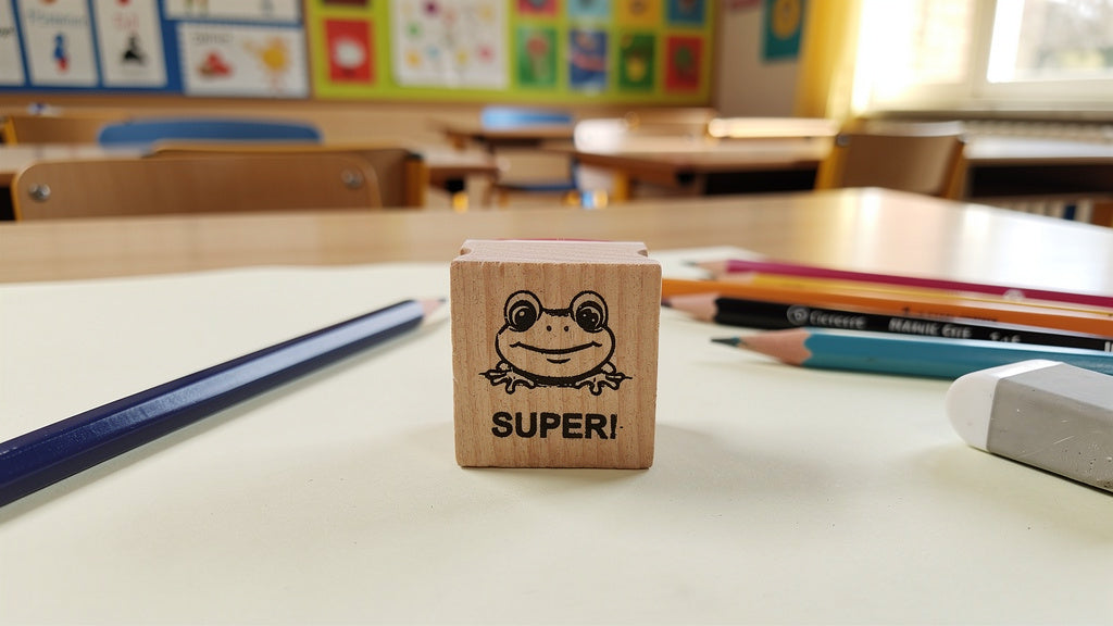 Frosch Stempel zur Belobigung als Motivationsstempel für Lehrer als Lehrerstempel, Schulstempel in Grundschulen Froschklasse Froschstempel