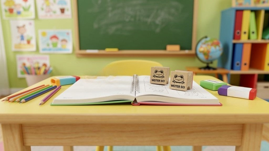 Frosch Stempel zur Belobigung als Motivationsstempel für Lehrer als Lehrerstempel, Schulstempel in Grundschulen Froschklasse Froschstempel