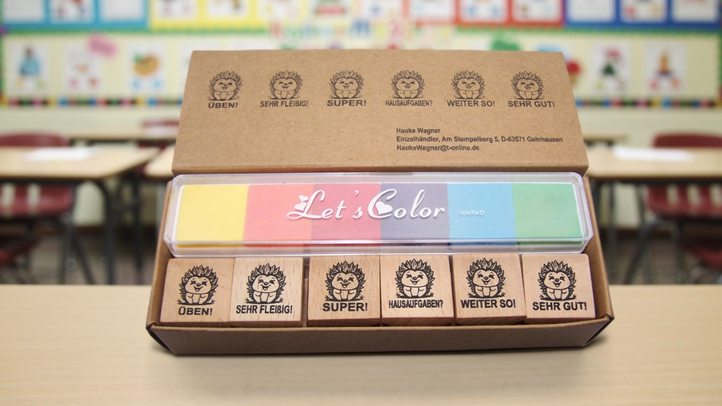 Igel Stempel, Motivationsstempel zur Belobigung für Lehrer in Grundschulen als Lehrerstempel, Schulstempel in Igel Klasse zur Motivation