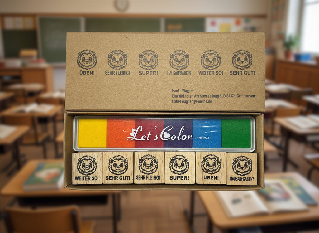 Löwen Stempel zur Belobigung und Motivation für Lehrer und Pädagogen in Schulen in Löwenklasse Schüler mit Löwen-, Lehrerstempel motivieren