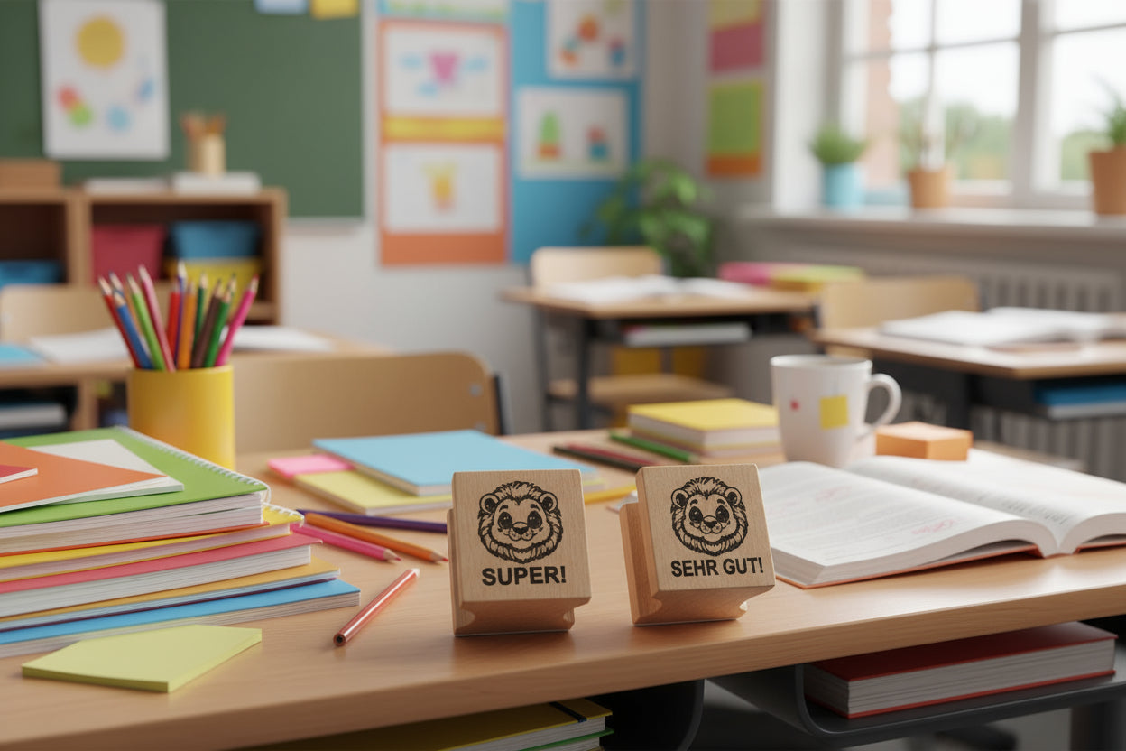 Löwen Stempel zur Belobigung und Motivation für Lehrer und Pädagogen in Schulen in Löwenklasse Schüler mit Löwen-, Lehrerstempel motivieren
