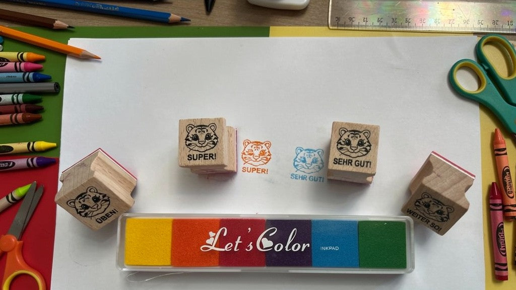 Tiger Stempel, Motivationsstempel für Lehrer in Grundschulen als Lehrerstempel, Schulstempel in Tiger Klasse zur Motivation