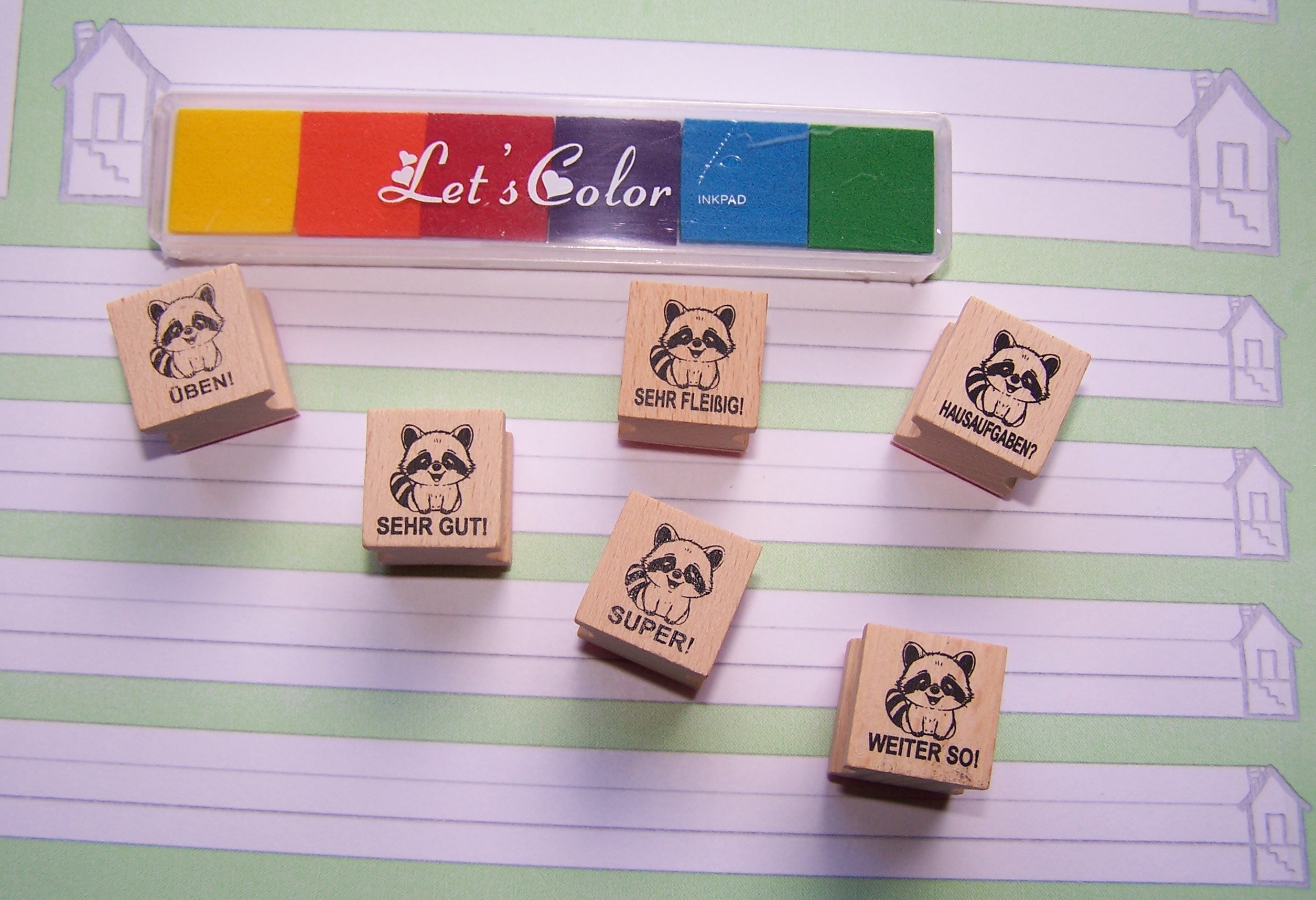 Waschbärstempel als Motivationsstempel und Belobigung Stempel für Lehrer als Lehrerstempel, Schulstempel in der Grundschule Waschbär Klasse